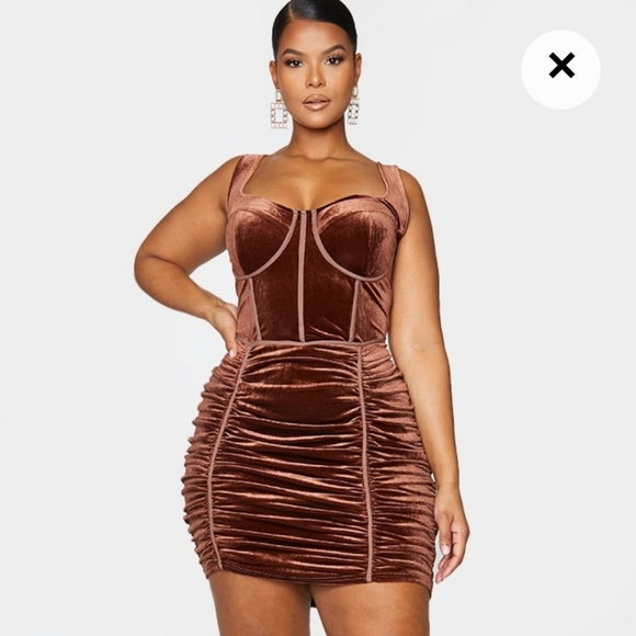 Fashion Nova Dresses & Skirts - Plus size Fashion Nova Brown Velvet Corset Ruched Cinched Mini Dress